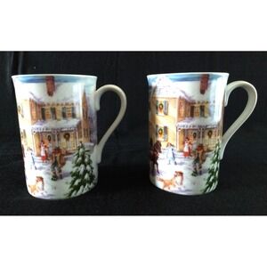 Lenox American Christmas Mugs 12oz Set of 2 Bringing Home The Tree Holiday Scene